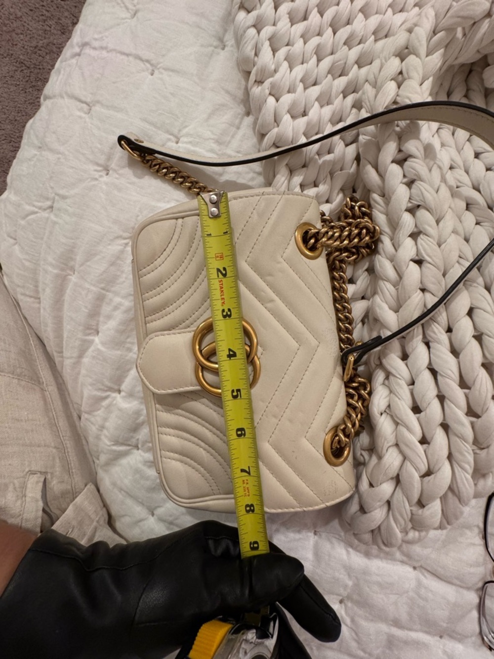 Gucci Cream GG Marmont Quilted Shoulder Bag with Gold Hardware - Picture 11 of 15
